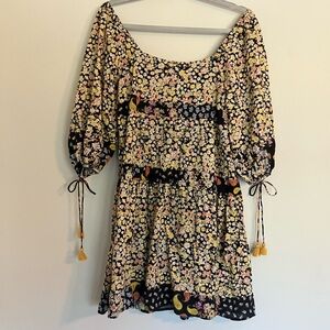By Together Dress Floral Puff Sleeve Colorful Boho Hippie Spring Summer Small